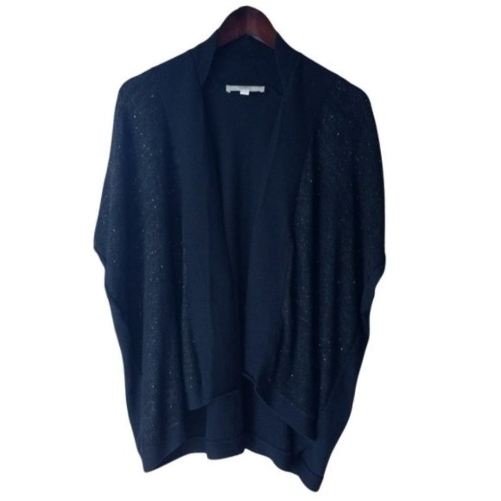 Ann Taylor Loft Black Sequin Open Front Cardigan